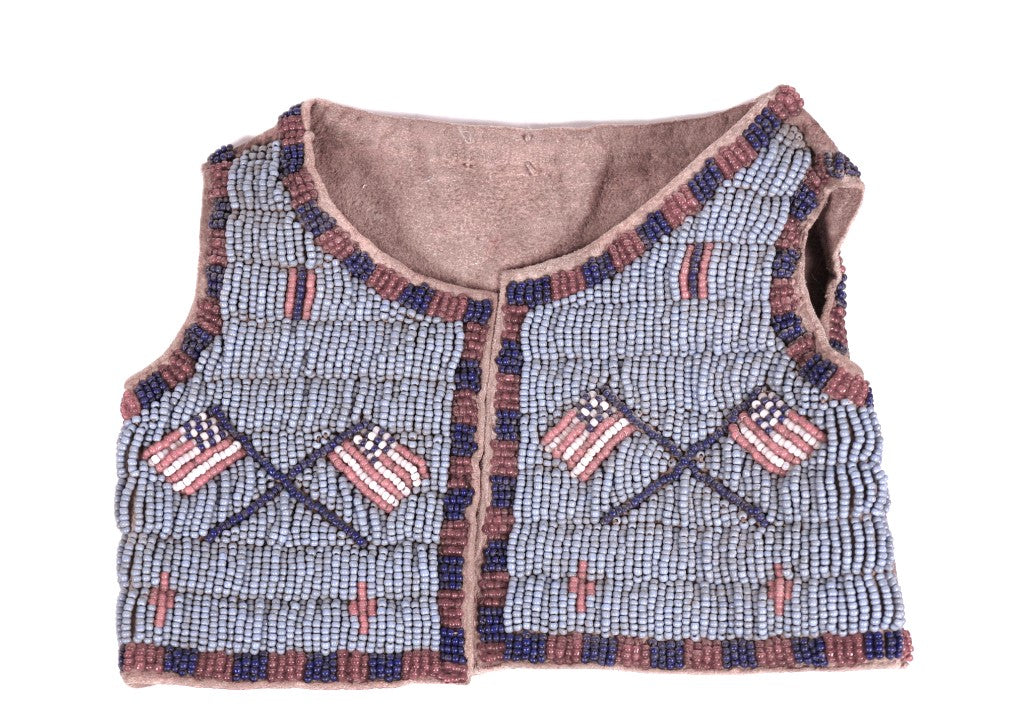 Plains Miniature Beaded Blue Vest with Flags