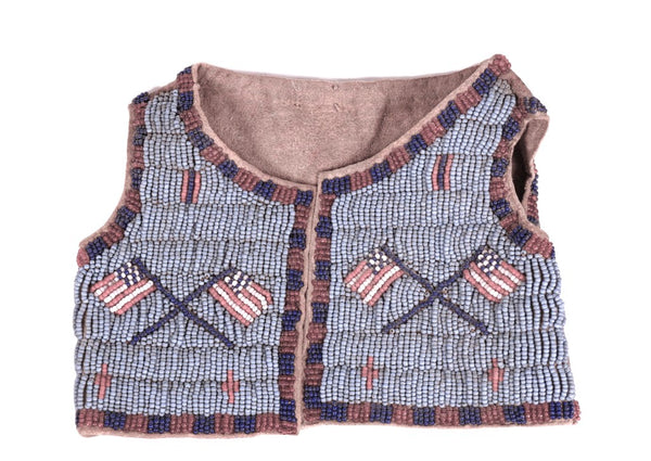 Plains Miniature Beaded Blue Vest with Flags