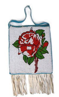 Large Plateau Yakima Beaded Flat bag with Red Rose