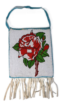 Large Plateau Yakima Beaded Flat bag with Red Rose