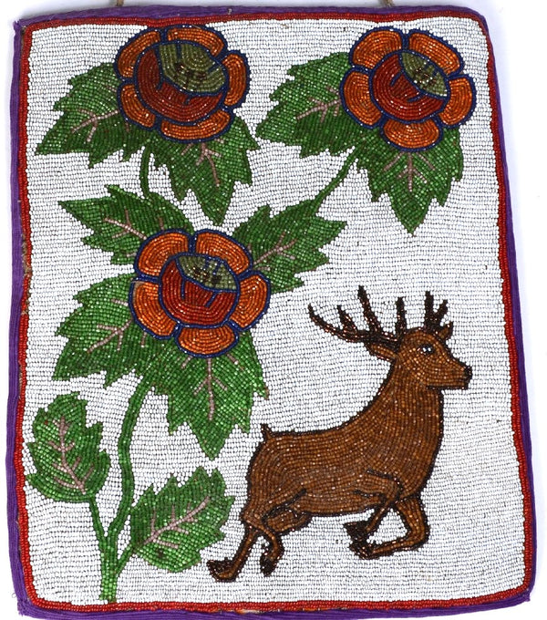 Plateau Beaded Flat bag, Deer Pictorial with flowers