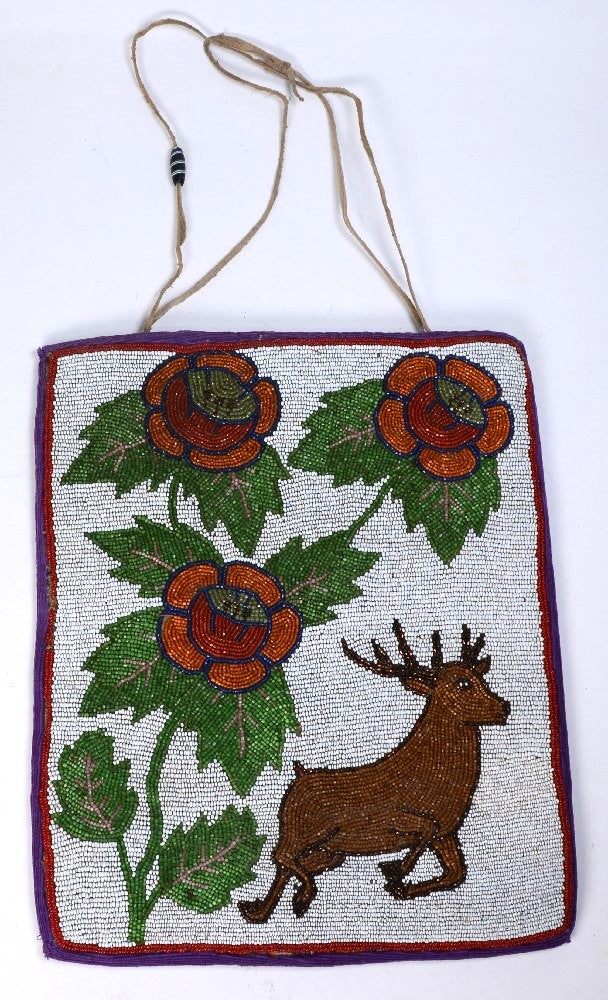 Plateau Beaded Flat bag, Deer Pictorial with flowers