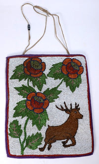 Plateau Beaded Flat bag, Deer Pictorial with flowers