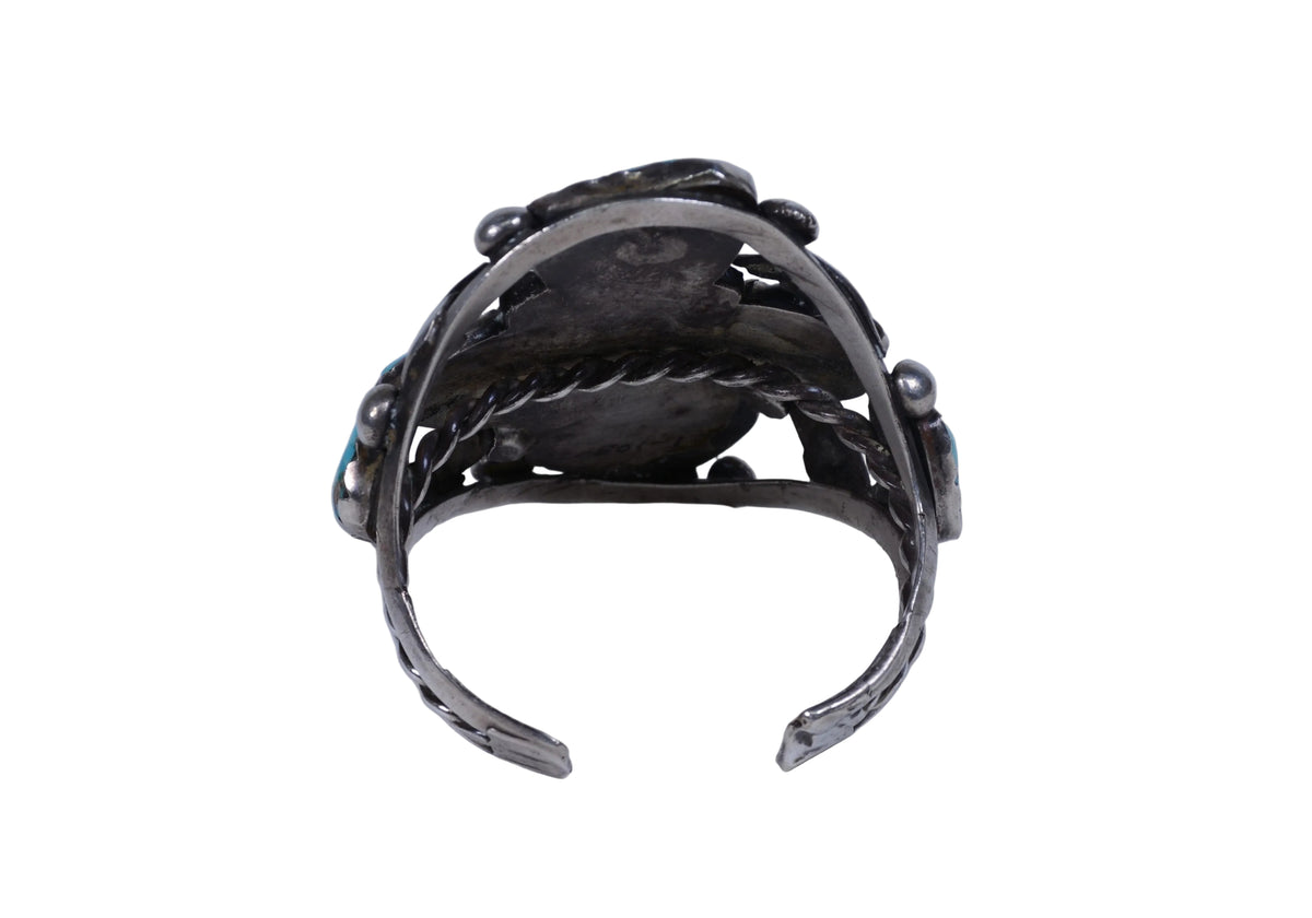 Large Zuni Sterling Silver and Coral Cuff Bracelet by Dan Simplicio