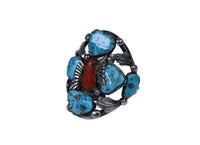 Large Zuni Sterling Silver and Coral Cuff Bracelet by Dan Simplicio