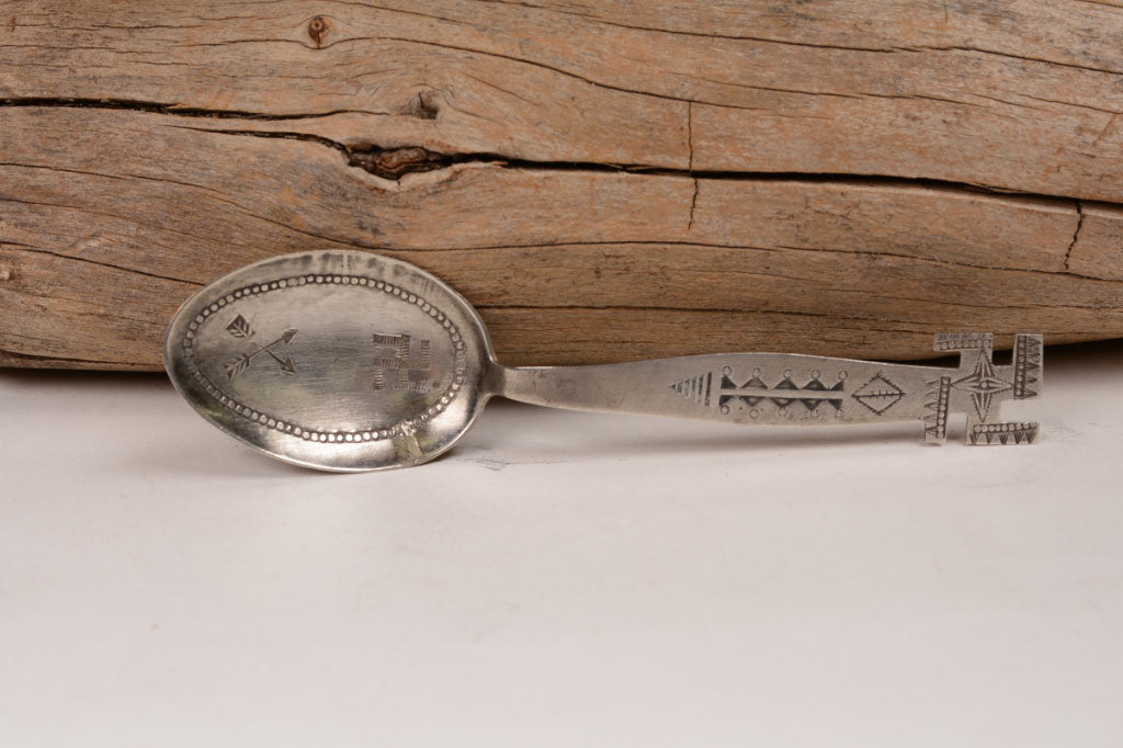 Navajo Spoon with fine stamping and Whirling Log Handle