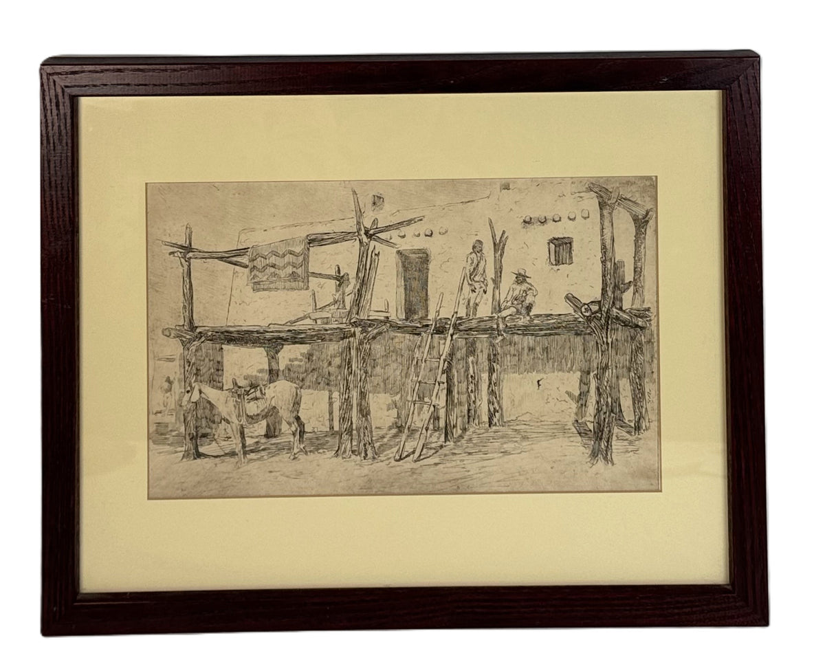 Vintage Pueblo Scene Collotype print