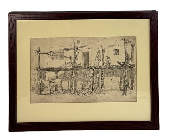 Vintage Pueblo Scene Collotype print