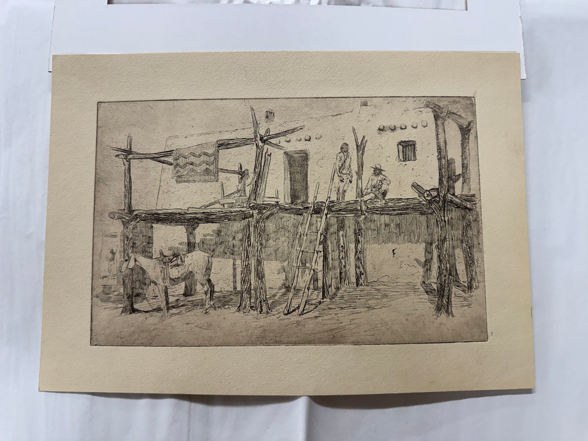 Vintage Pueblo Scene Collotype print