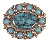 Vintage Mexico Silver and Faux Turquoise Pin