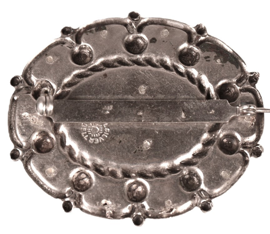Vintage Mexico Silver and Faux Turquoise Pin