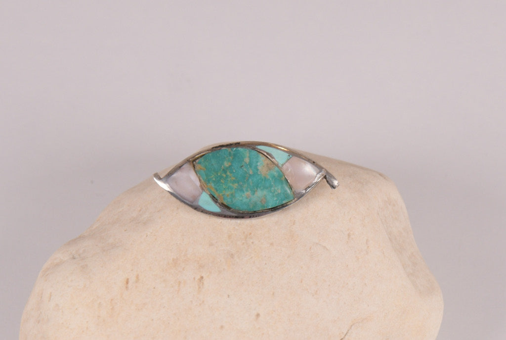 Turquoise and Mother of Pearl Eye Shaped Pin