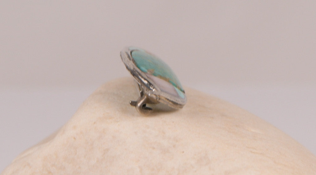 Turquoise and Mother of Pearl Eye Shaped Pin