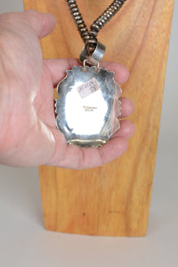 Navajo Silver Beaded Necklace with Silver Overlay Pendant by Tommy Singer