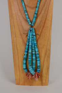 Vintage Navajo hand rolled Turquoise and Spondylus Shell Jacla Necklace