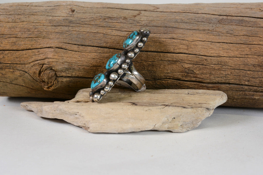 Navajo Sterling Silver and Turquoise Ring; Smaller Size 3 1/2