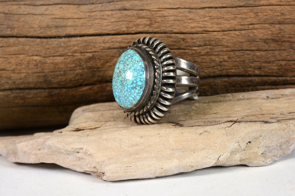 Navajo Sterling Silver and #8 Spiderweb Turquoise Ring Size: 5 1/2