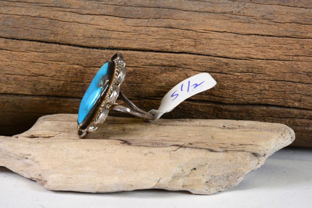 Navajo Sterling Silver and Turquoise Ring; 5 1/2