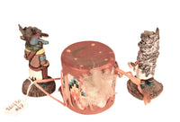 Navajo Kachina Dolls and Drum 3 Piece Set