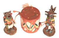 Navajo Kachina Dolls and Drum 3 Piece Set