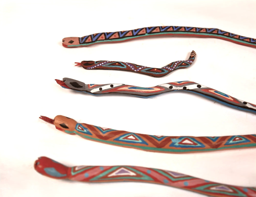 Zuni Pueblo Wood Painted Snakes By M. Chavez Set of 5