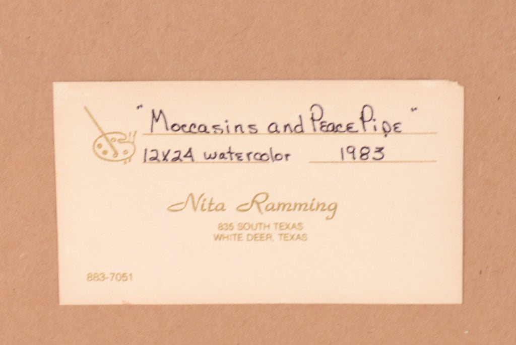 "Moccasins and Piece Pipe" Watercolor By Nita Ramming