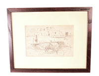 Fine Art Ink Drawing Pueblo Scene