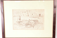 Fine Art Ink Drawing Pueblo Scene