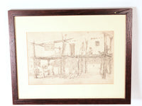 Fine Art Ink Drawing Pueblo Scene