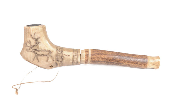 Sami Finland Inuit Scrimshaw Antler Pipe