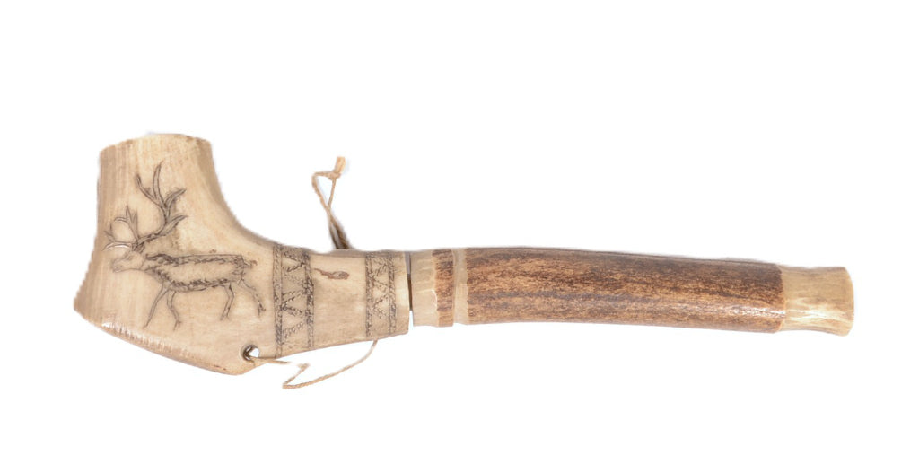 Sami Finland Inuit Scrimshaw Antler Pipe