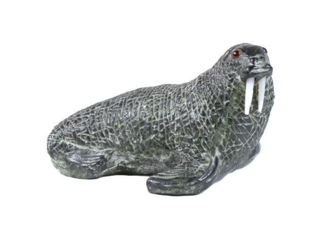 Green Walrus Sculpture with Tusks