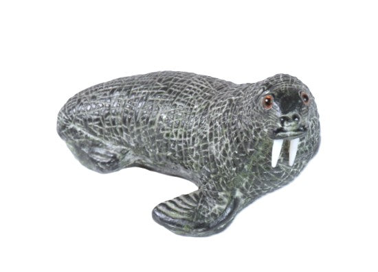 Green Walrus Sculpture with Tusks