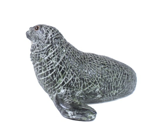 Green Walrus Sculpture with Tusks