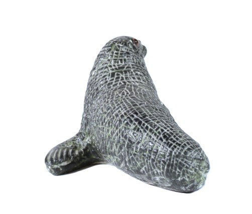 Green Walrus Sculpture with Tusks