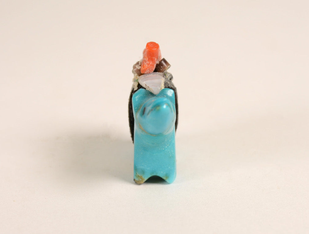 Vintage Zuni Fetish Bear Blue Turquoise with Stones