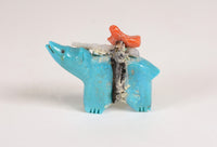 Vintage Zuni Fetish Bear Blue Turquoise with Stones