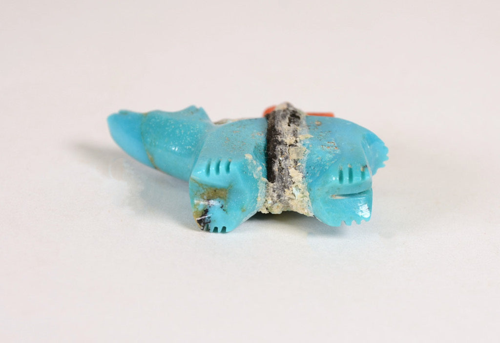 Vintage Zuni Fetish Bear Blue Turquoise with Stones