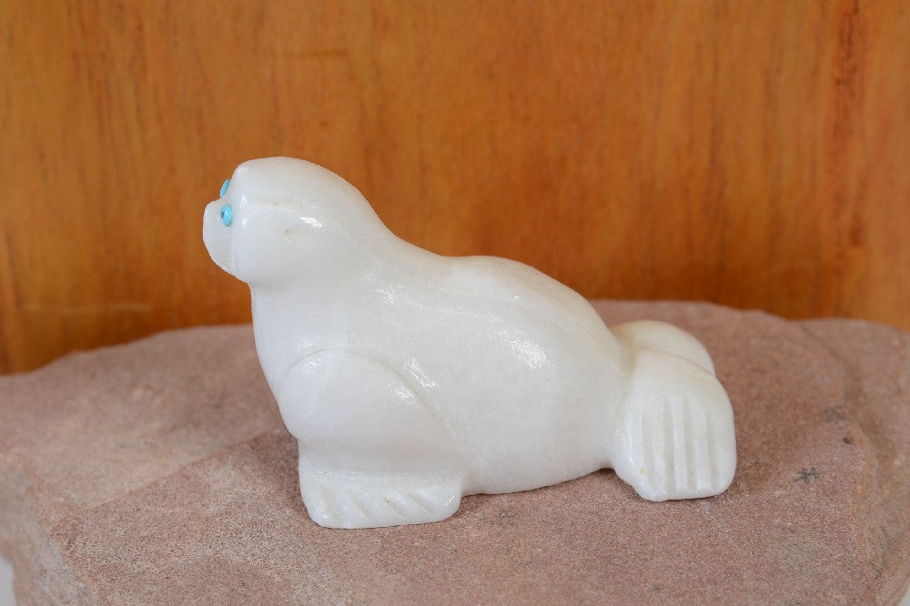 Zuni White Marble Seal Fetish by Tracey Zunie