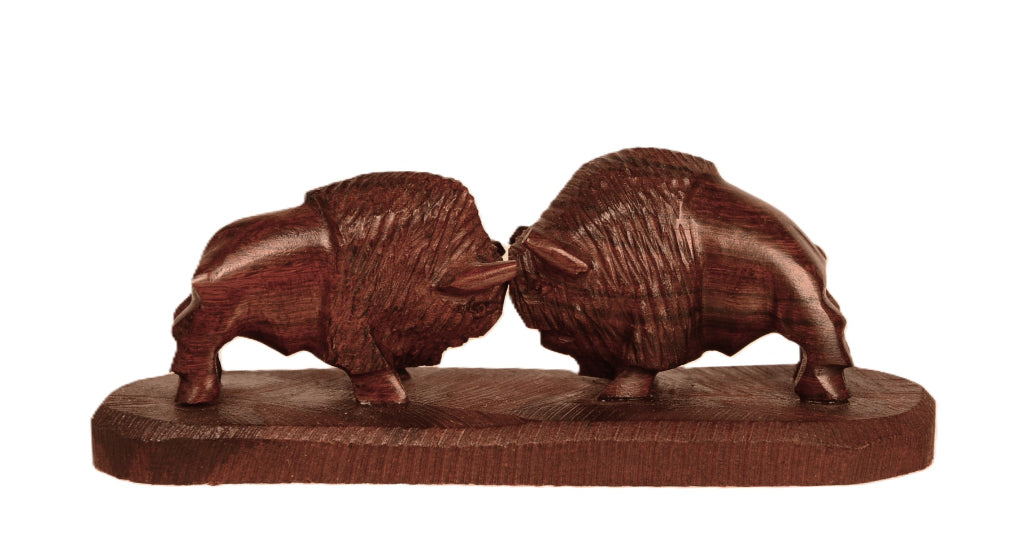 Mexico Ironwood 2 Bison/Buffalo on a Stand