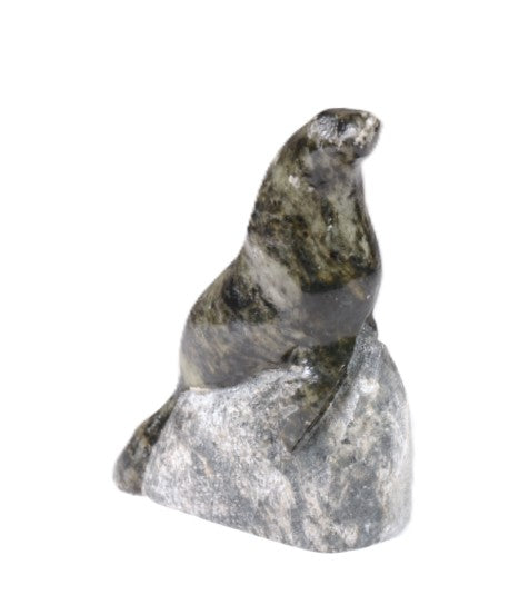 Eskimo Soap Stone Seal Sculpture on a Rock