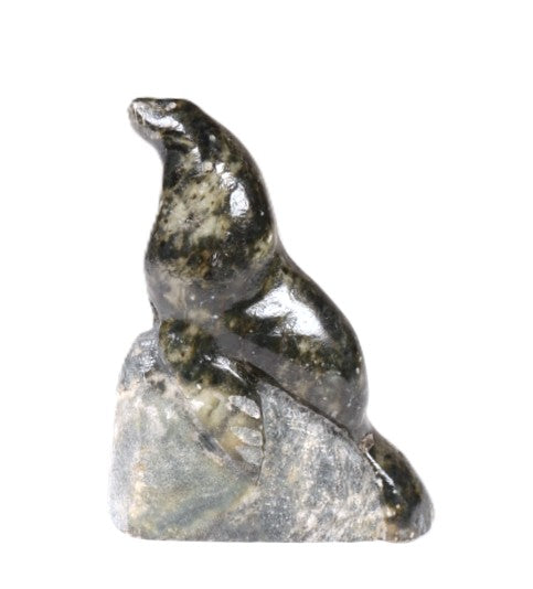 Eskimo Soap Stone Seal Sculpture on a Rock