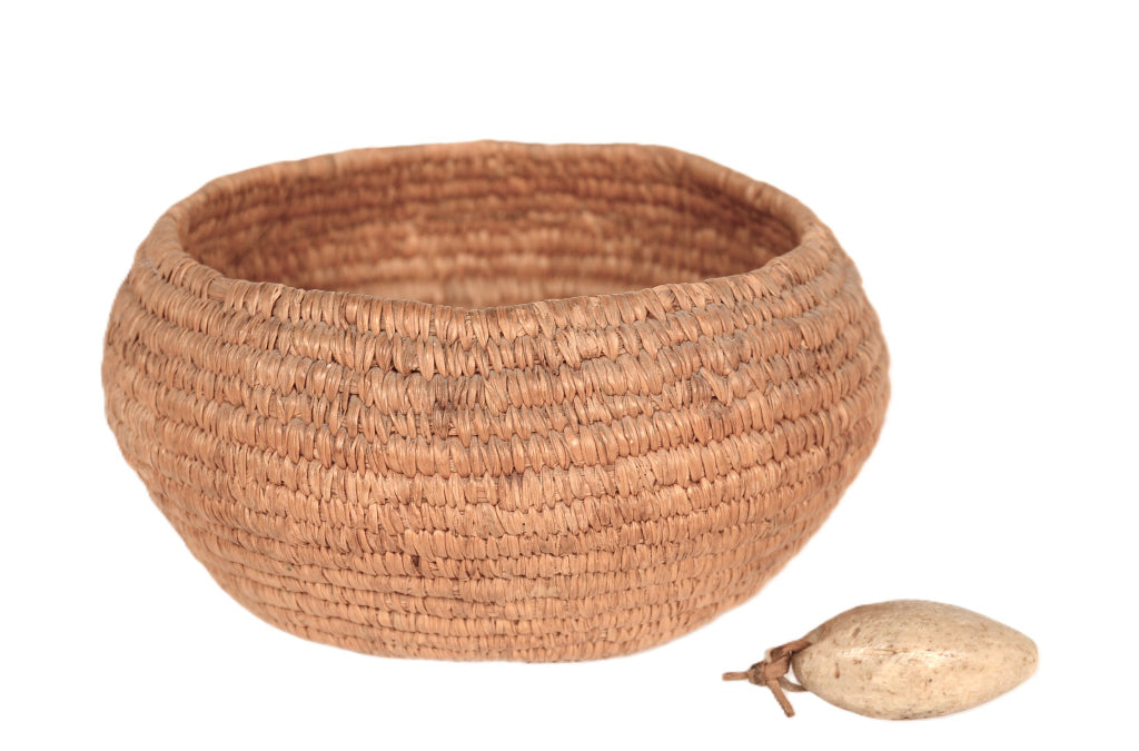 Eskimo Seagrass Basket and Ivory Bola Stone Set of 2