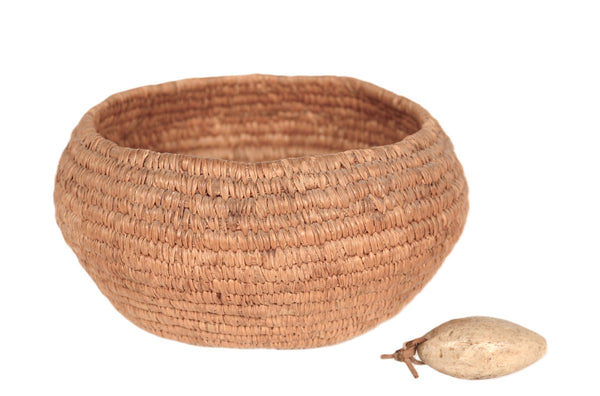 Eskimo Seagrass Basket and Ivory Bola Stone Set of 2