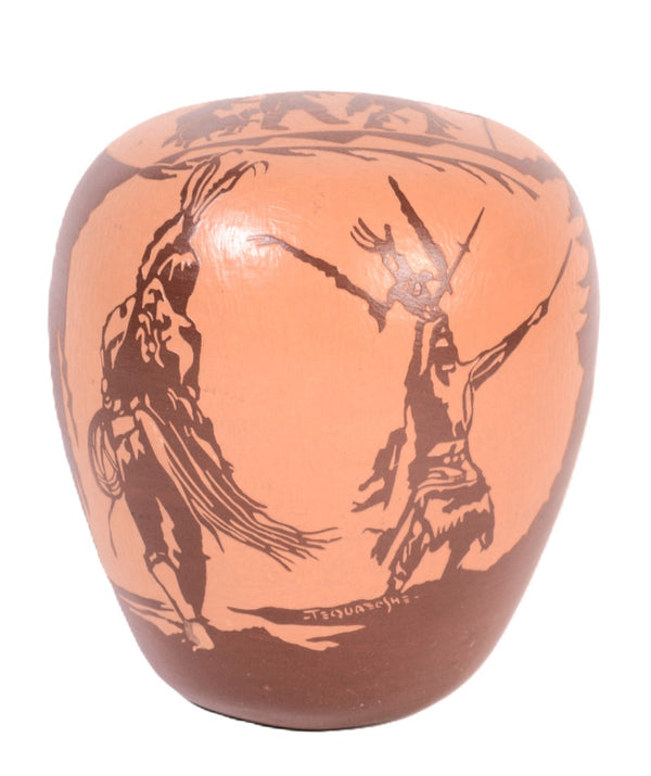 Santa Clara Pueblo Red Carved Egg Pottery By Tequaecshe