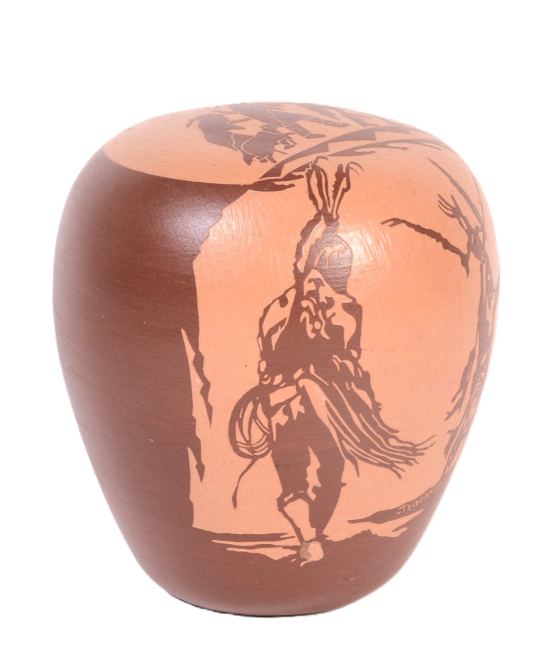 Santa Clara Pueblo Red Carved Egg Pottery By Tequaecshe