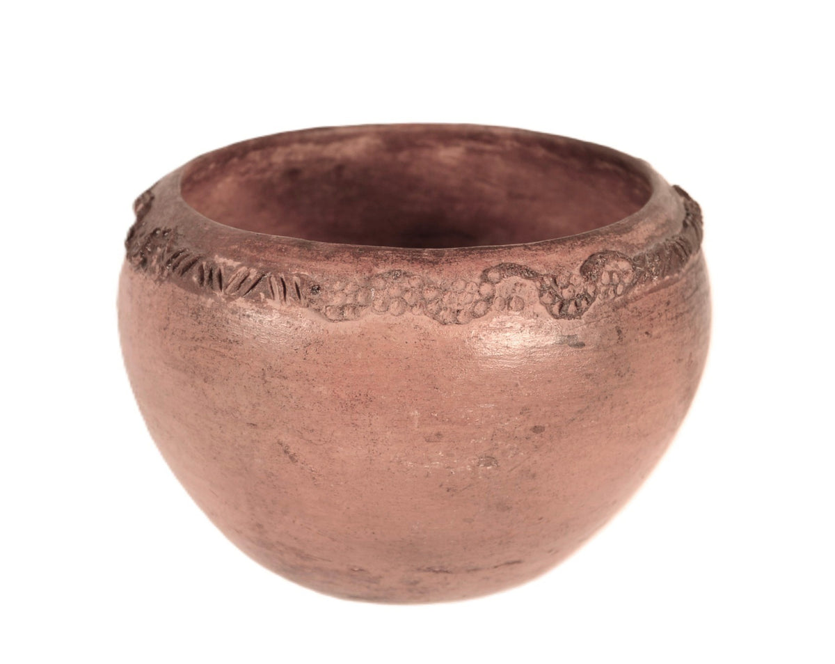 Navajo Red Bowl Pottery with Carved Rim