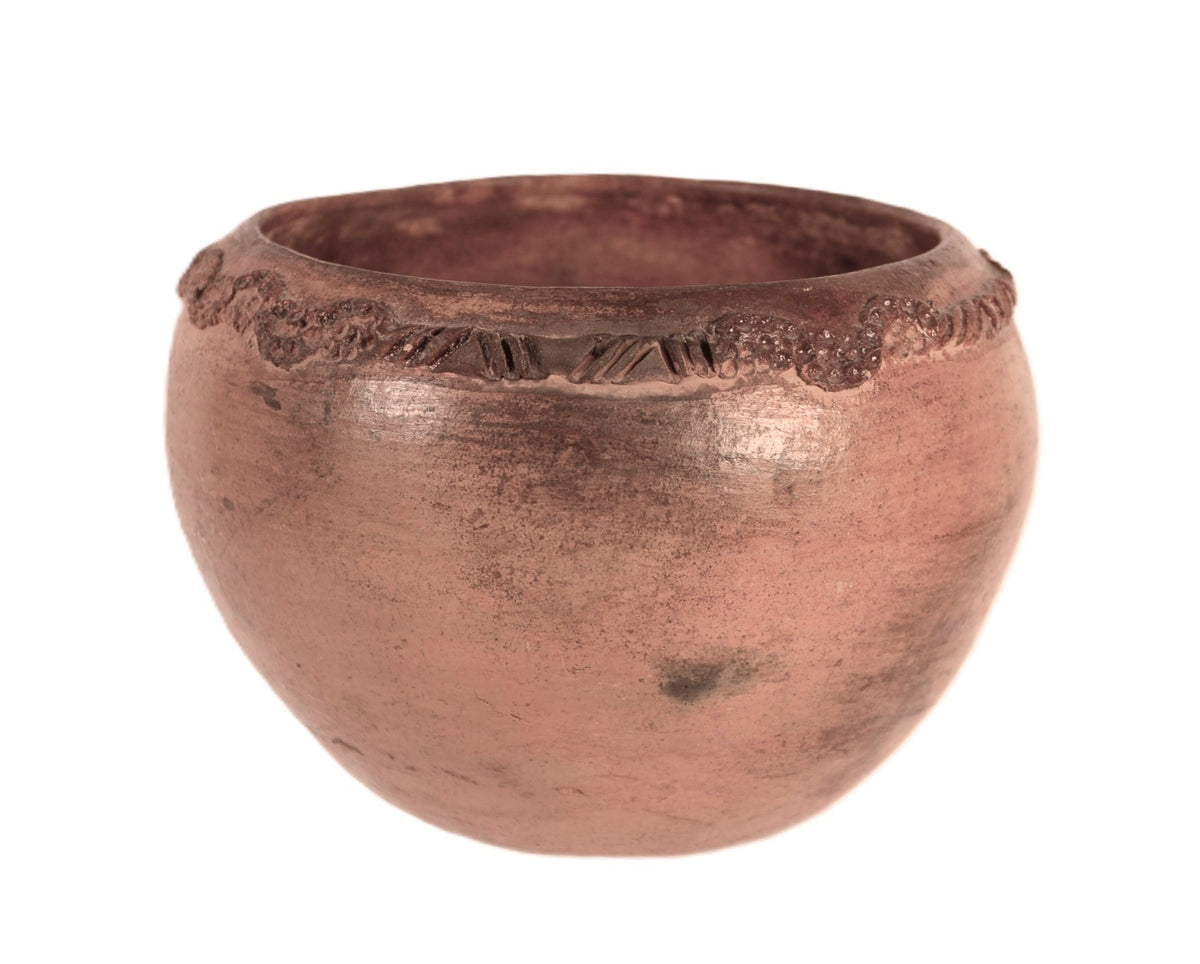 Navajo Red Bowl Pottery with Carved Rim
