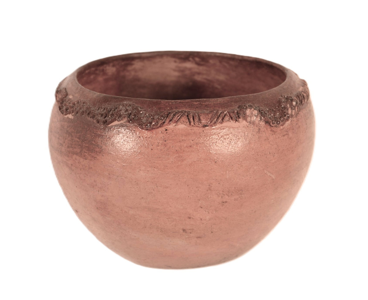 Navajo Red Bowl Pottery with Carved Rim