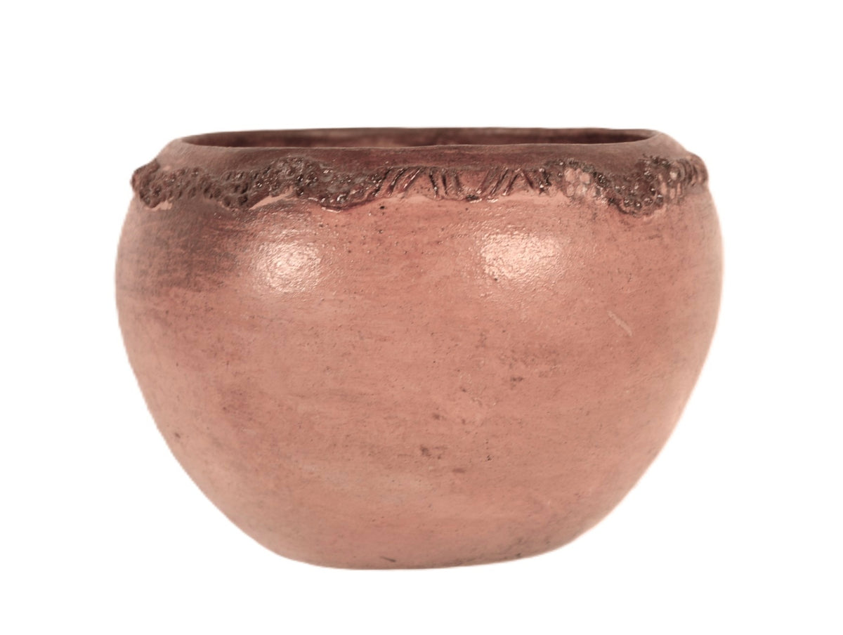 Navajo Red Bowl Pottery with Carved Rim
